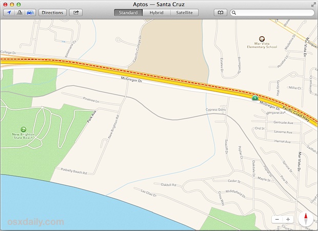 El tráfico por carretera se muestra en Maps para Mac OS X.