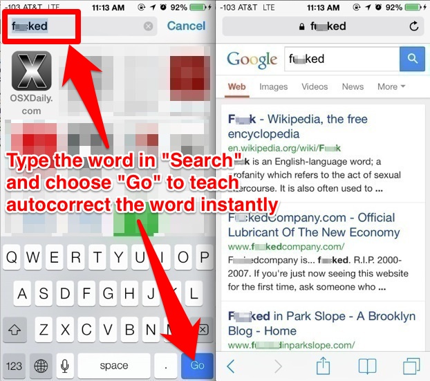 Aprenda las palabras Autocorrección con la búsqueda de Safari