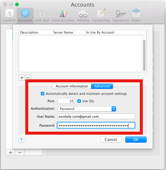 Solucionar problemas de mensajería SMTP en Mac OS X Mail