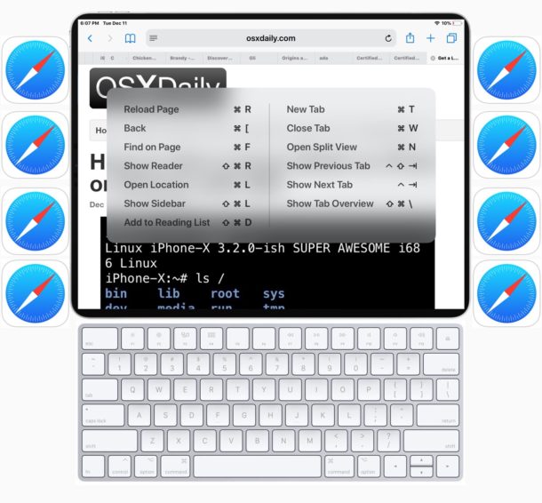 Atajos de teclado de Safari para iPad