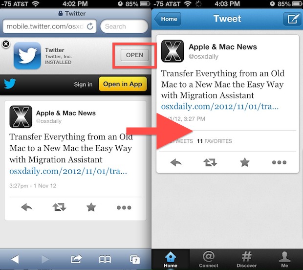 Abra la aplicación de Twitter directamente desde Safari en iOS