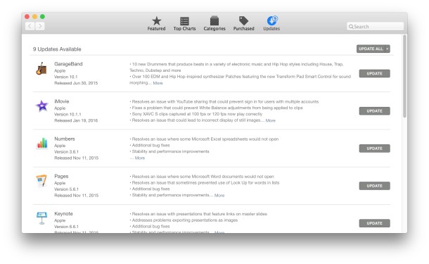 URL para acceder a la pestaña Actualizaciones de Mac App Store