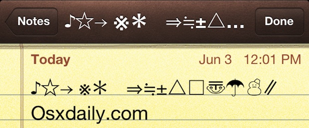 Glifos, símbolos y caracteres escritos en iOS