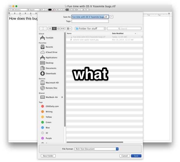 Una ventana enorme para abrir y guardar el diálogo en OS X.