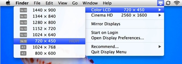 Cambie la resolución de pantalla en la barra de menú en Mac OS X nuevamente
