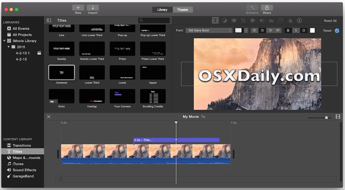Superponga el texto de un video con iMovie para Mac OS X.