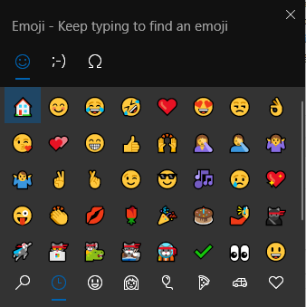 Captura de pantalla del selector de emojis de Windows 10