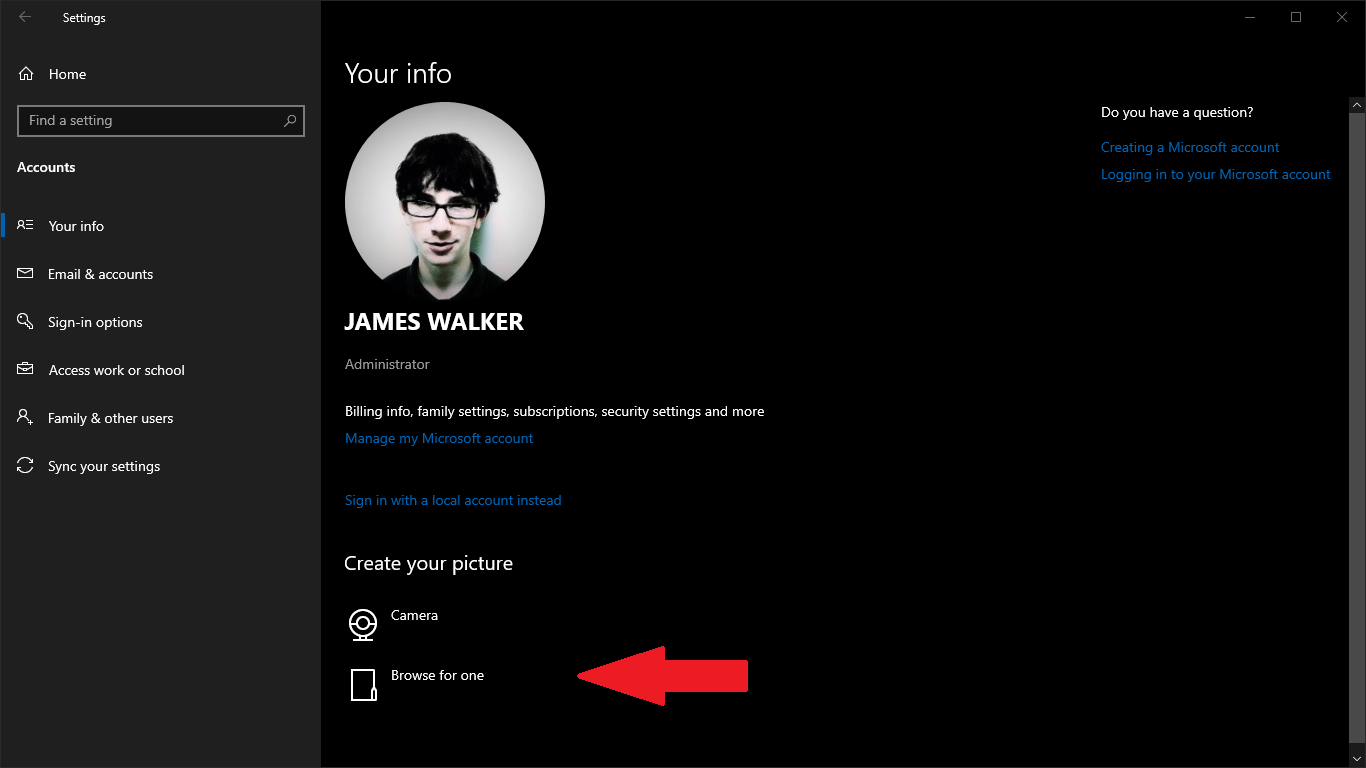 Cambiar la imagen de perfil en Windows 10