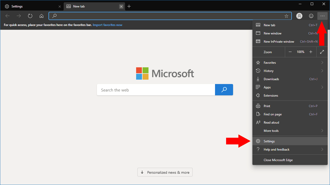 Configuración en Microsoft Edge Dev