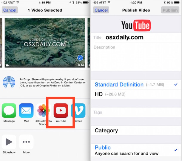 Cargue un video de YouTube desde iPhone e iOS