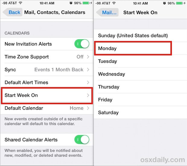 Empiece la semana cualquier día en Calendar para iOS