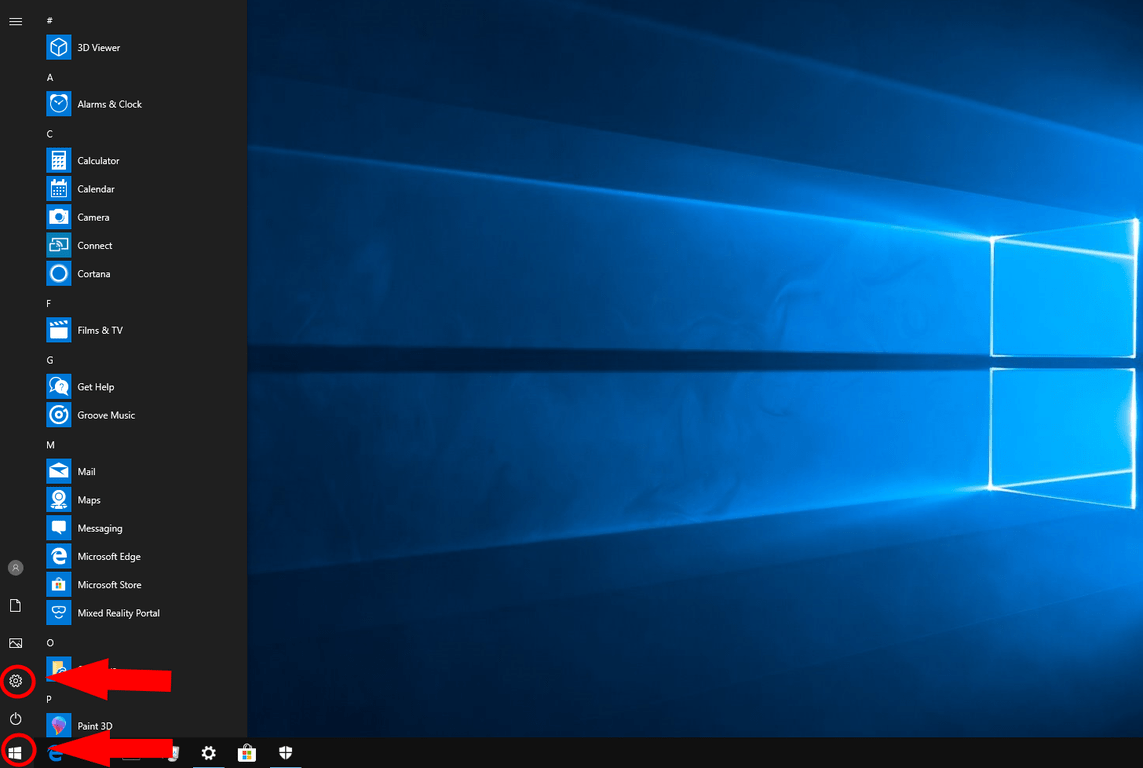 Enlace de configuración de Windows 10 en la captura de pantalla del menú Inicio