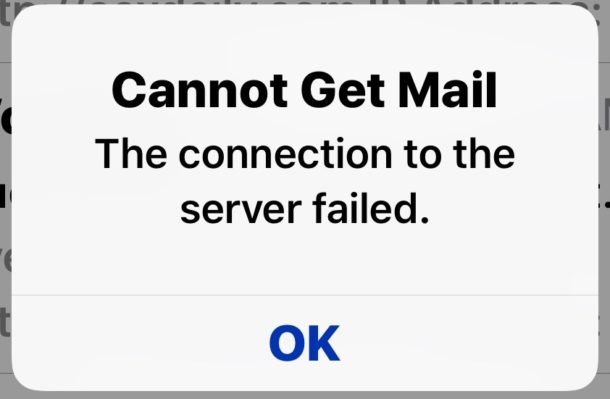 Cómo corregir el mensaje de error No se puede recibir correo electrónico en iOS Mail para iPhone o iPad