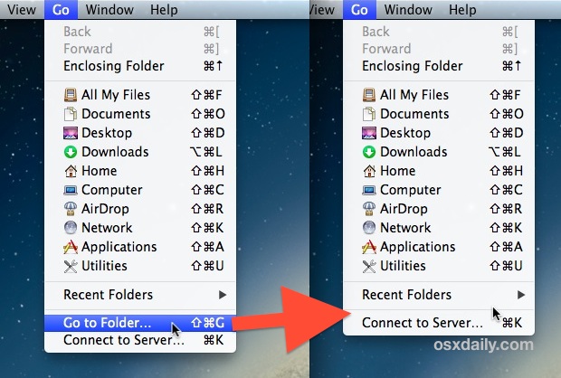 Desactivar Acceder a la carpeta en Mac OS X.