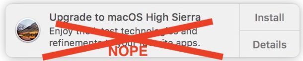 Dejar de actualizar a las notificaciones de actualización de macOS High Sierra