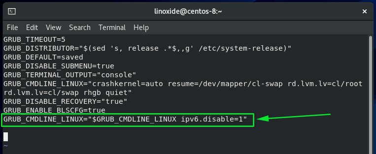deshabilitar IPv6 en CentOS 8 usando las opciones del kernel