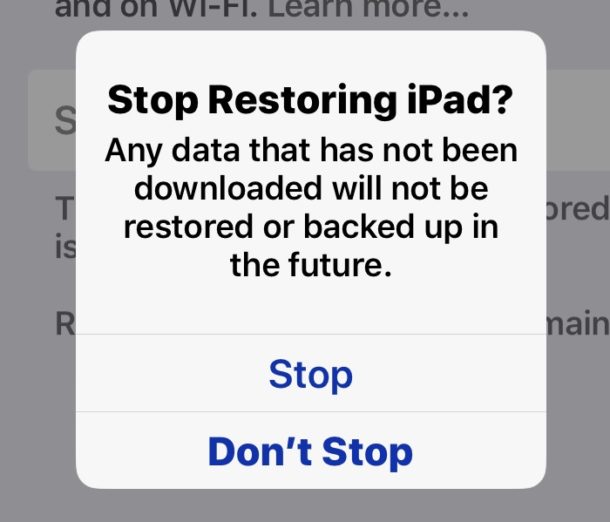 Cómo dejar de restaurar iCloud desde una copia de seguridad en iPhone o iPad