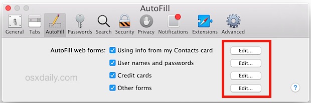 Edite la información de autocompletar en Safari para Mac OS X.