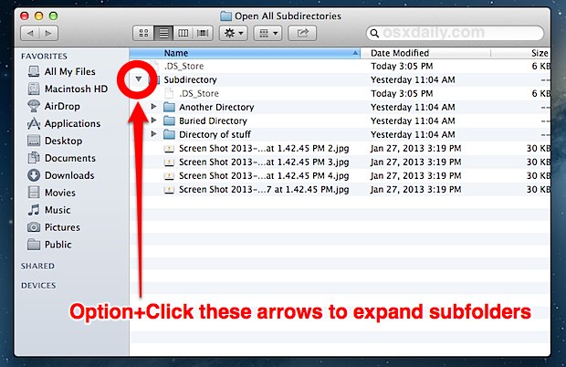 Expanda las subcarpetas en OS X Finder