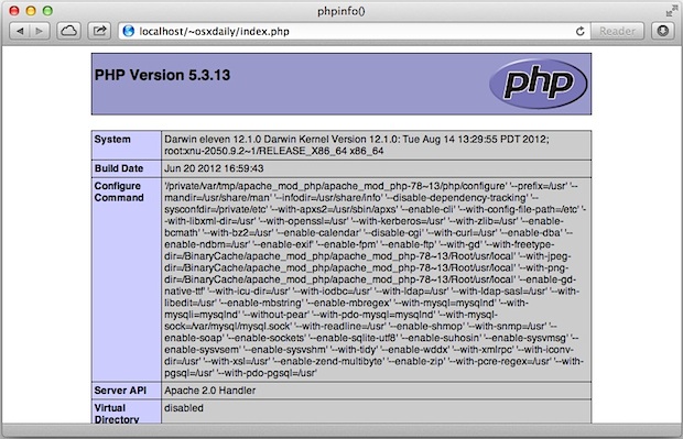 Habilite PHP en Mac OS X.