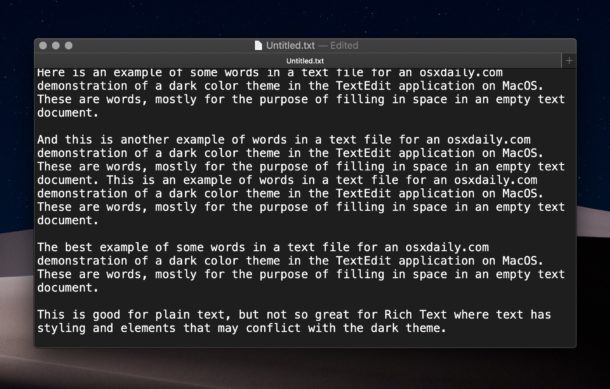 Modo oscuro en TextEdit para Mac