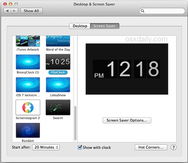 Agregue protectores de pantalla a Mac OS X.