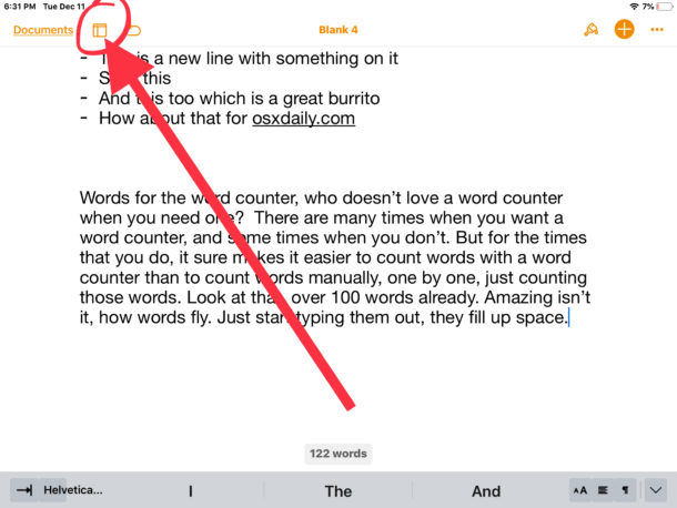 Cómo activar el contador de palabras en Pages para iOS