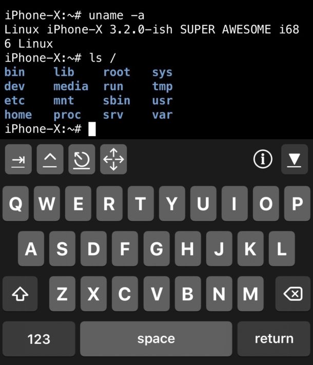 Shell iSH Linux en iPhone y iPad