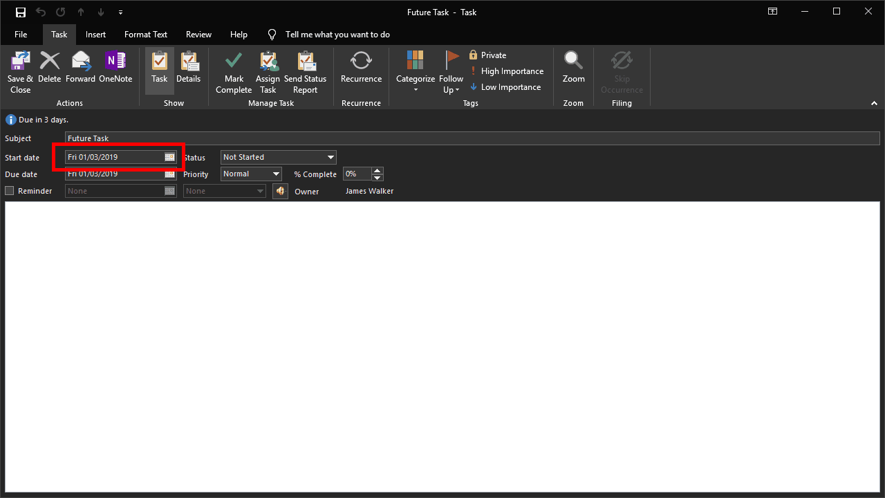 Ocultar tareas de Outlook con una fecha de inicio futura