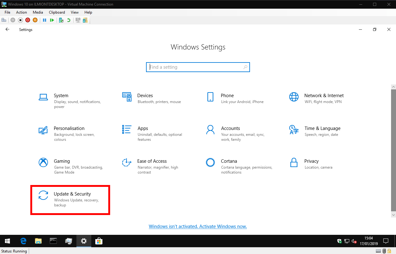 Actualización de la aplicación de configuración de Windows 10 y categoría de seguridad
