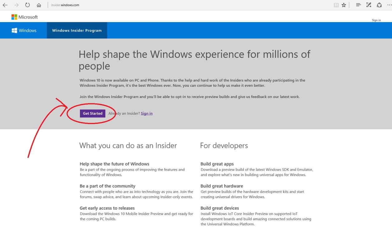 Página de descarga de Windows 10