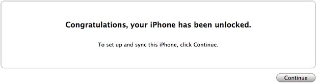 Mensaje de iPhone 4S desbloqueado en iTunes