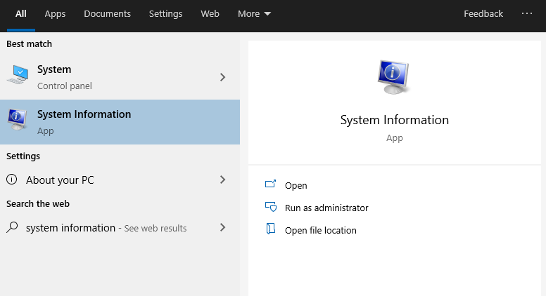 Información del sistema en Windows 10
