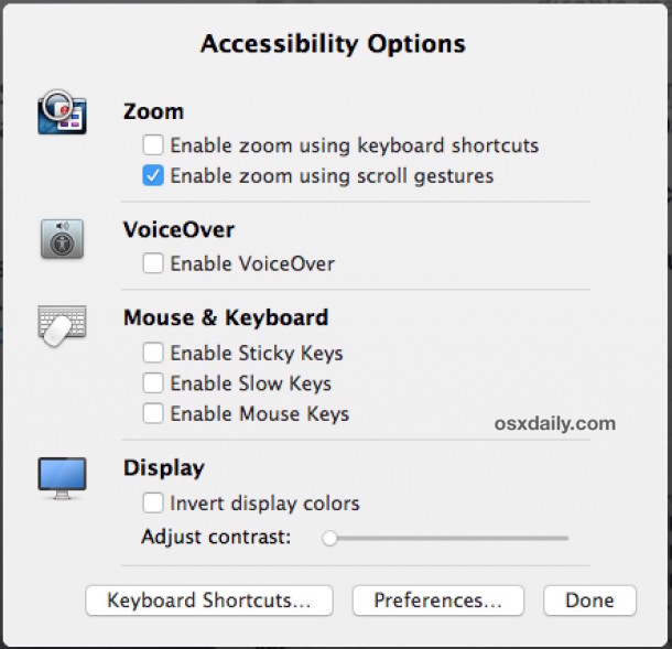 Opciones de accesibilidad en Mac OS X. 