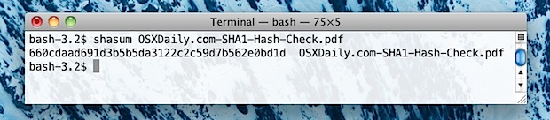 Compruebe la suma de comprobación SHA1 Hash en Mac OS X.