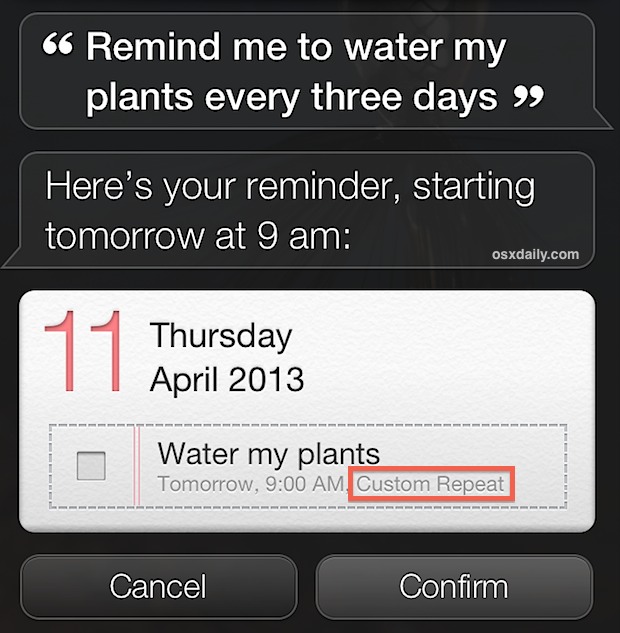Repite los recordatorios de intervalo agregados por Siri en iOS