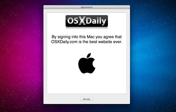 Acuerdo de usuario para conectarse a Mac OS X.