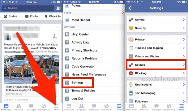 Desactivar los sonidos de la aplicación de Facebook en iOS