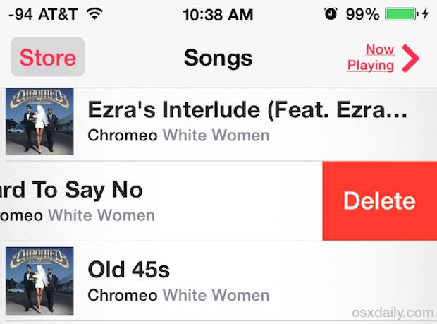 Arrastra para eliminar canciones de la aplicación Música de iOS