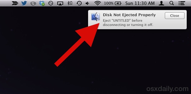 El disco no salió correctamente del cuadro de diálogo de alerta en Mac OS X.