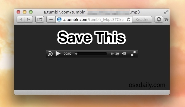 Guarde un archivo de audio o video de Safari en Mac OS X.