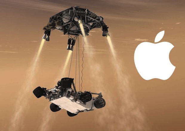Representaciones de Mars Curiosity Rover y Lander con el logotipo de Apple