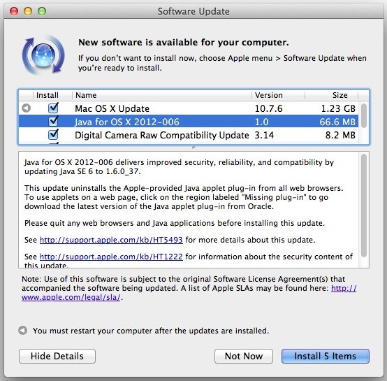 La actualización de Java para OS X 2012-006 elimina Java de los navegadores