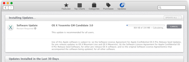 Actualización de OS X Yosemite GM 3.0