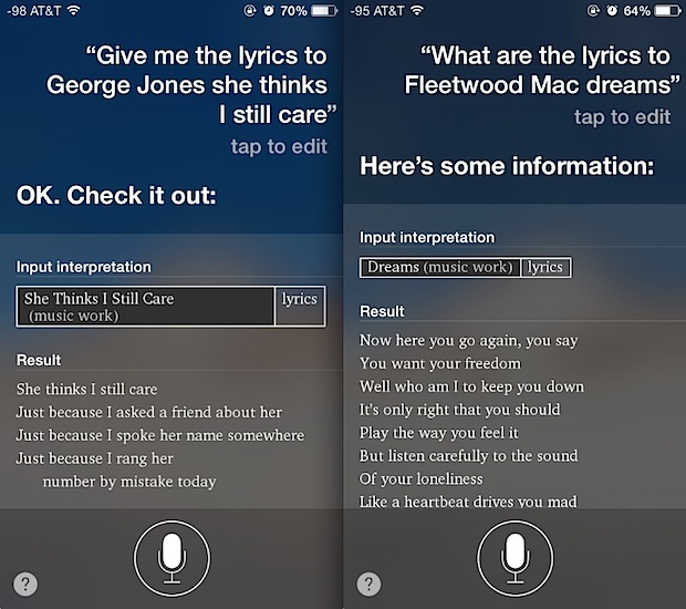 Obtener letras de canciones de Siri
