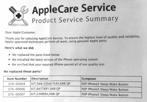 Resumen de reparación de iPhone AppleCare