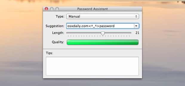 Pruebe la fuerza de la contraseña y genere contraseñas seguras en Mac OS X.