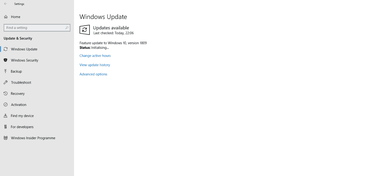 Actualización de funciones de Windows 10 1809