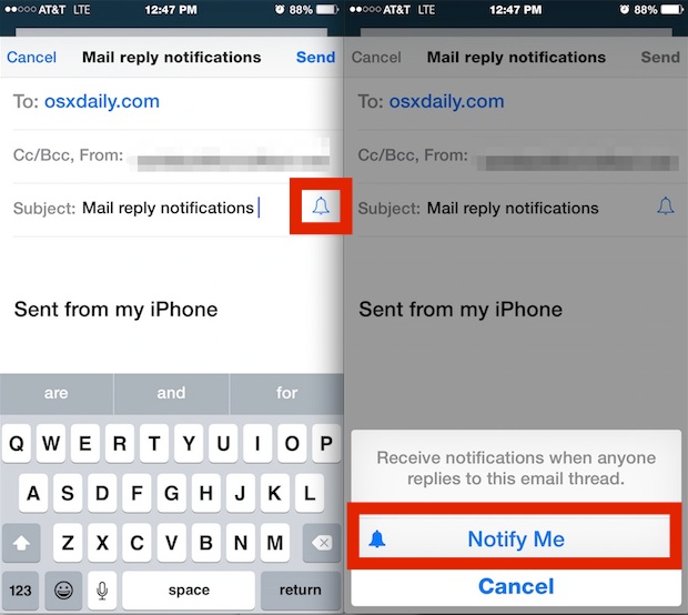 Habilite las notificaciones por correo electrónico para una conversación específica en la aplicación de correo de iOS