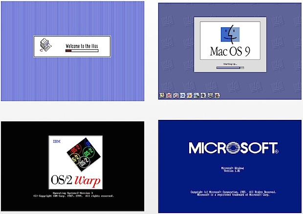 Pantallas de inicio retro de antiguas computadoras Mac y PC
